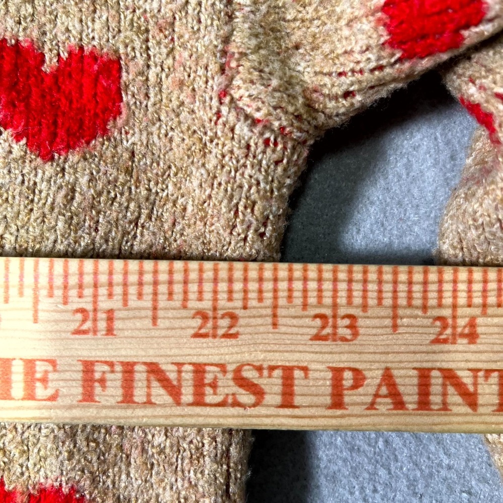 Vince Camuto Sweater Womens Small Tan Red Heart Print Soft Stretch Ribbed Hem - Picture 4 of 7